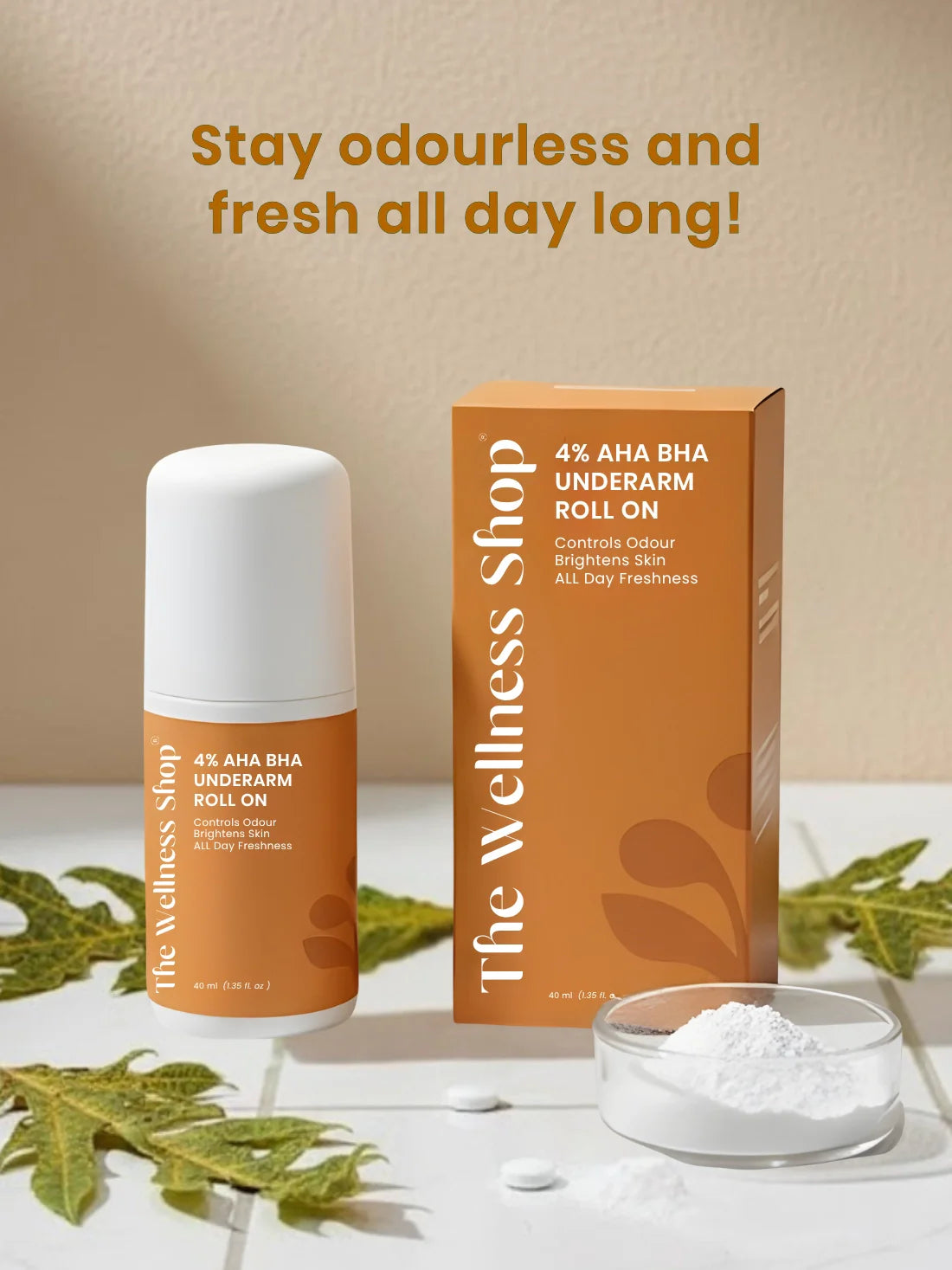 Turmeric Facial Wax+ Bikini Wax Powder+ Chocolate Hair Removal Powder + 4% Aha Bha Underarm Roll On